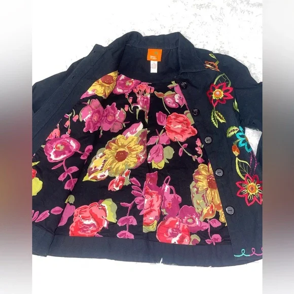 Hearts of Palm Made in India Embroidered Floral Heavy Cotton Blazer Jacket 10 - Picture 4 of 7